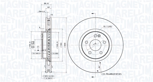 MAGNETI MARELLI Bremseskive 360406181601 ventileret 330mm 32mm for MERCEDES-BENZ