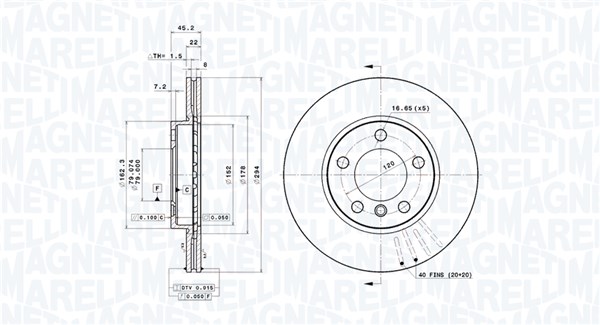 MAGNETI MARELLI Bremseskive 360406181801 ventileret 294mm 22mm for MINI