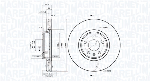 MAGNETI MARELLI Bremseskive 360406182001 ventileret 318mm 30mm for AUDI AUDI (FAW)