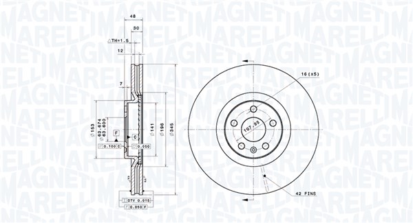 MAGNETI MARELLI Bremseskive 360406182201 perforeret 345mm 30mm for VOLVO