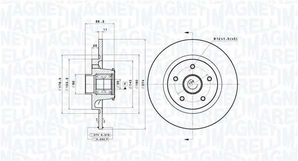 MAGNETI MARELLI Bremseskive 360406182400 274mm 11mm for MERCEDES-BENZ RENAULT