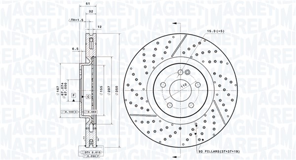 MAGNETI MARELLI Bremseskive 360406183301 ventileret 350mm 32mm for MERCEDES-BENZ