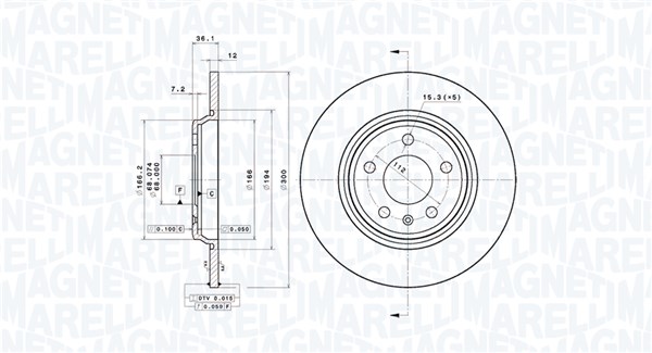 MAGNETI MARELLI Bremseskive 360406183401 fuld 300mm 12mm for AUDI AUDI (FAW)