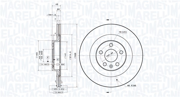 MAGNETI MARELLI Bremseskive 360406183801 ventileret 320mm 20mm for VOLVO