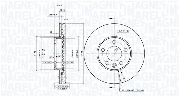 MAGNETI MARELLI Bremseskive 360406183701 ventileret 308mm 30mm for VW