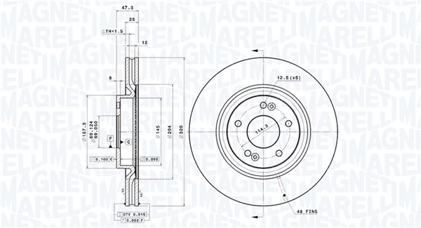 MAGNETI MARELLI Bremseskive 360406184001 ventileret 320mm 28mm for KIA HYUNDAI