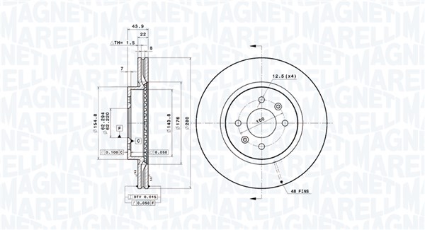 MAGNETI MARELLI Bremseskive 360406184101 ventileret 280mm 22mm for HYUNDAI KIA
