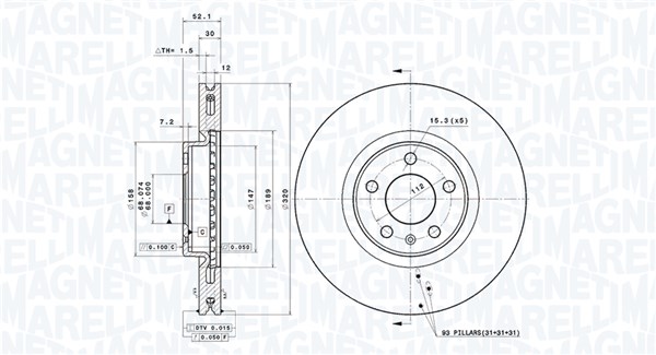 MAGNETI MARELLI Bremseskive 360406184201 ventileret 320mm 30mm for AUDI