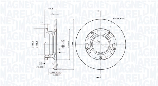 MAGNETI MARELLI Bremseskive 360406184400 288mm 16mm for FORD