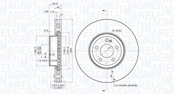 MAGNETI MARELLI Bremseskive 360406184504 ventileret 330mm 32mm for MERCEDES-BENZ