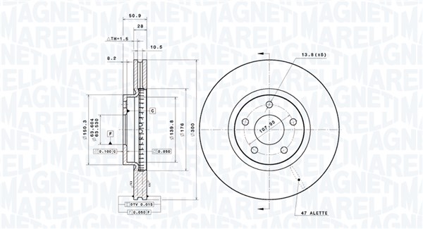 MAGNETI MARELLI Bremseskive 360406184801 ventileret 300mm 28mm for FORD FORD USA FORD (CHANGAN)