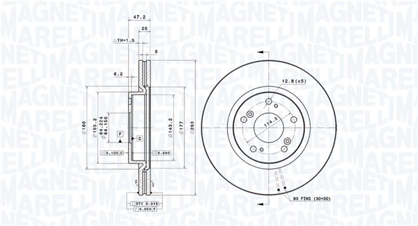 MAGNETI MARELLI Bremseskive 360406185301 ventileret 293mm 25mm for HONDA