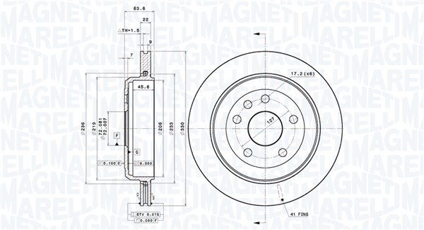 MAGNETI MARELLI Bremseskive 360406185501 ventileret 330mm 22mm for JEEP