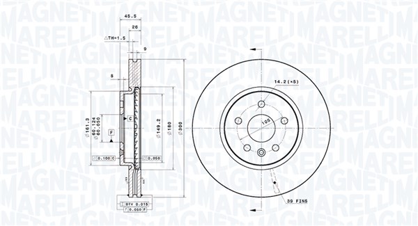 MAGNETI MARELLI Bremseskive 360406185601 ventileret 300mm 26mm for OPEL BUICK (SGM)