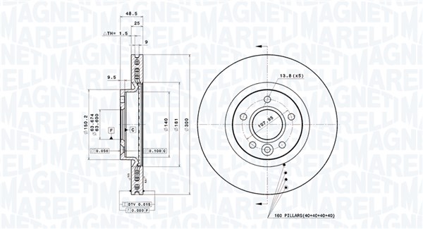 MAGNETI MARELLI Bremseskive 360406185901 ventileret 300mm 25mm for VOLVO