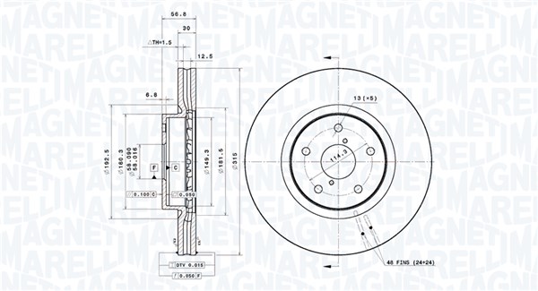 MAGNETI MARELLI Bremseskive 360406186401 ventileret 315mm 30mm for SUBARU