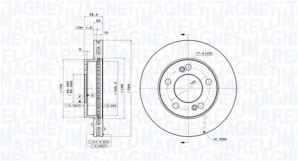 MAGNETI MARELLI Bremseskive 360406186501 ventileret 294mm 28mm for SSANGYONG