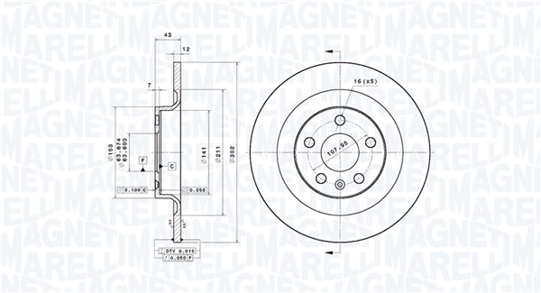 MAGNETI MARELLI Bremseskive 360406186801 fuld 302mm 12mm for VOLVO