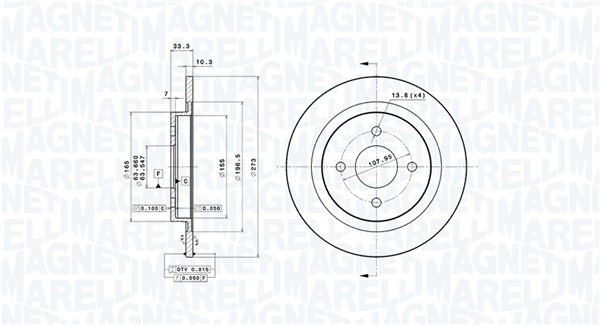MAGNETI MARELLI Bremseskive 360406186900 273mm 10mm for FORD