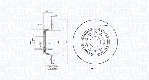 MAGNETI MARELLI Bremseskive 360406186701 fuld 272mm 10mm for SEAT VW SKODA (SVW)