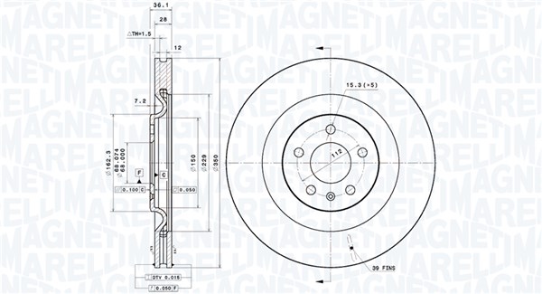 MAGNETI MARELLI Bremseskive 360406187001 ventileret 350mm 28mm for AUDI
