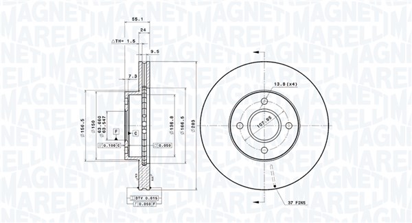MAGNETI MARELLI Bremseskive 360406187400 283mm 24mm for FORD