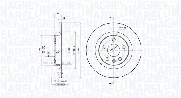 MAGNETI MARELLI Bremseskive 360406187501 fuld 280mm 12mm for VOLVO
