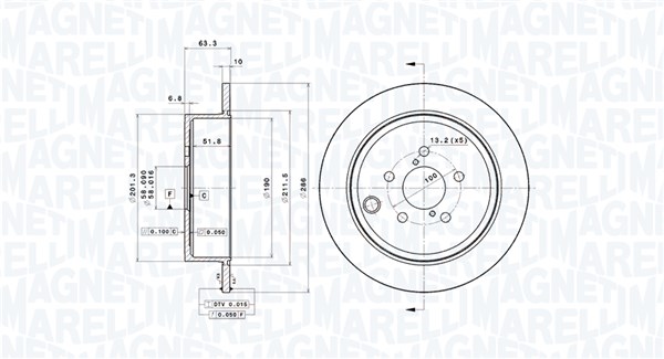 MAGNETI MARELLI Bremseskive 360406187601 fuld 286mm 10mm for SUBARU TOYOTA