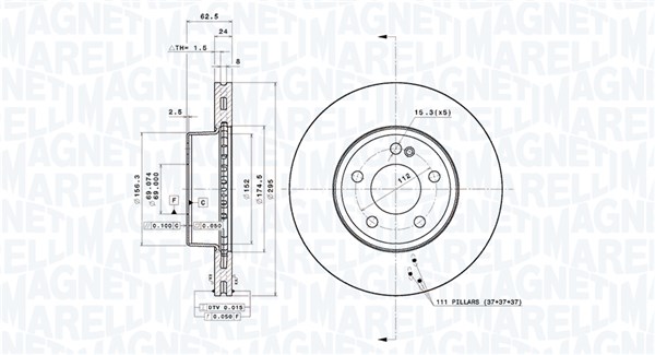 MAGNETI MARELLI Bremseskive 360406187804 ventileret 295mm 24mm for MERCEDES-BENZ
