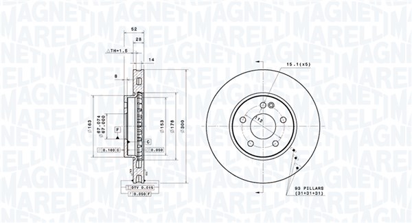 MAGNETI MARELLI Bremseskive 360406188001 ventileret 300mm 28mm for MERCEDES-BENZ