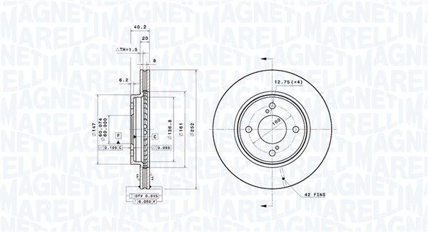 MAGNETI MARELLI Bremseskive 360406187901 ventileret 252mm 20mm for SUZUKI