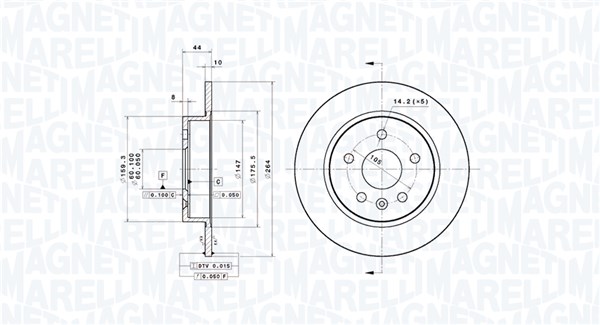 MAGNETI MARELLI Bremseskive 360406188301 fuld 264mm 10mm for VAUXHALL CHEVROLET (SGM) OPEL