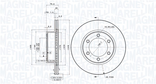 MAGNETI MARELLI Bremseskive 360406188201 ventileret 319mm 22mm for TOYOTA