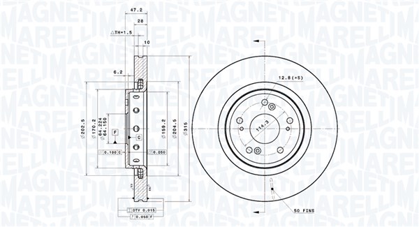 MAGNETI MARELLI Bremseskive 360406188501 ventileret 315mm 28mm for HONDA