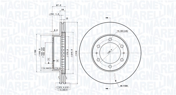 MAGNETI MARELLI Bremseskive 360406188801 ventileret 319mm 28mm for TOYOTA