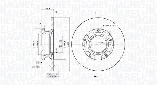 MAGNETI MARELLI Bremseskive 360406189100 perforeret 308mm 16mm for FORD