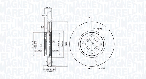 MAGNETI MARELLI Bremseskive 360406209501 ventileret 278mm 23mm for FORD FORD USA