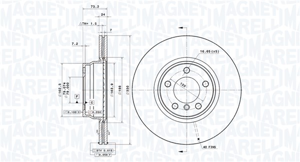 MAGNETI MARELLI Bremseskive 360406189701 ventileret 330mm 24mm for BMW