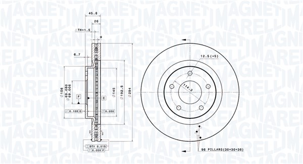 MAGNETI MARELLI Bremseskive 360406189301 ventileret 294mm 26mm for PEUGEOT MITSUBISHI