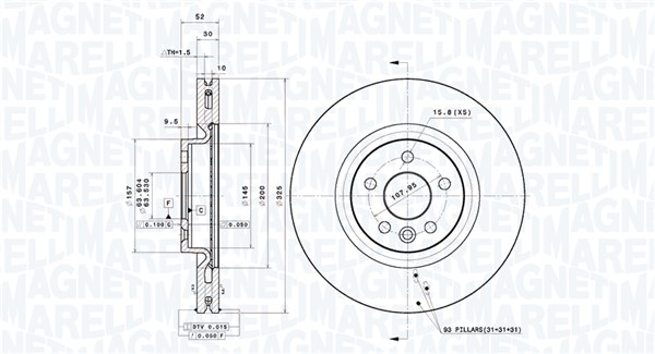 MAGNETI MARELLI Bremseskive 360406181201 ventileret 325mm 30mm for LAND ROVER