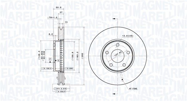 MAGNETI MARELLI Bremseskive 360406187101 ventileret 282mm 27mm for FORD FORD (CHANGAN)
