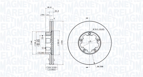 MAGNETI MARELLI Bremseskive 360406188700 278mm 24mm for NISSAN