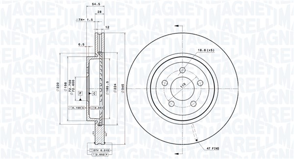 MAGNETI MARELLI Bremseskive 360406186201 ventileret 345mm 28mm for CHRYSLER LANCIA DODGE