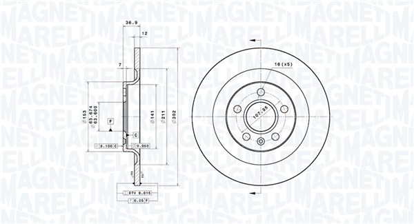 MAGNETI MARELLI Bremseskive 360406189001 fuld 302mm 12mm for VOLVO