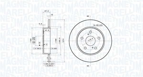 MAGNETI MARELLI Bremseskive 360406210501 fuld 274mm 10mm for TOYOTA SUZUKI