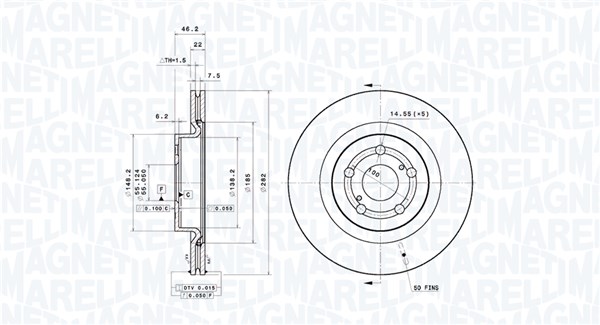MAGNETI MARELLI Bremseskive 360406210701 ventileret 282mm 22mm for TOYOTA