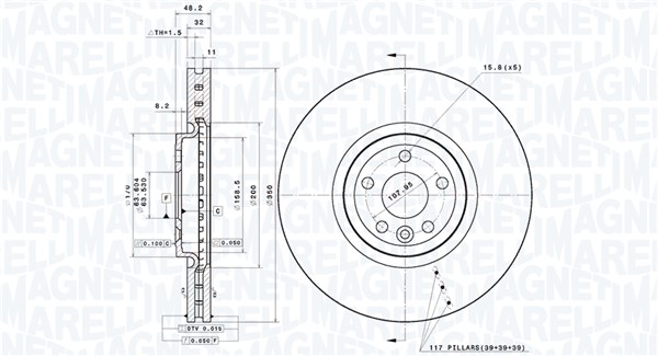 MAGNETI MARELLI Bremseskive 360406217501 ventileret 350mm 32mm for JAGUAR LAND ROVER