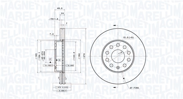 MAGNETI MARELLI Bremseskive 360406211401 ventileret 276mm 24mm for VW VW (SVW)