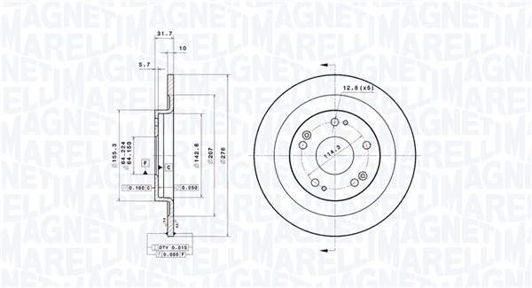 MAGNETI MARELLI Bremseskive 360406219301 fuld 276mm 10mm for HONDA