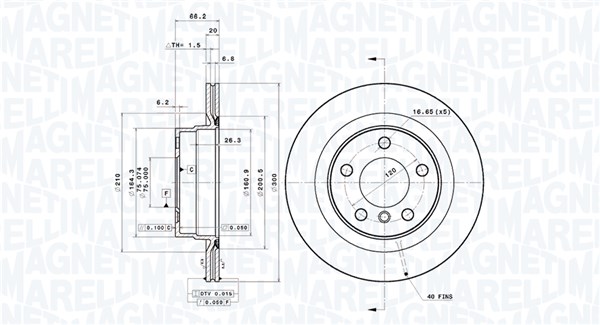 MAGNETI MARELLI Bremseskive 360406162801 ventileret 300mm 20mm for BMW